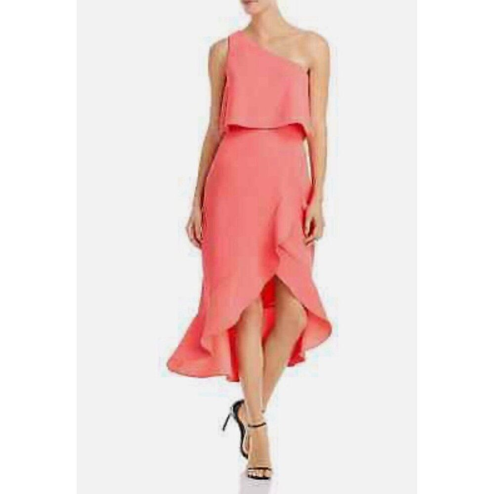 Aqua Label Formal Cold Shoulder Tank Solid Coral Pink High Low Dress 0 Xxs Xs